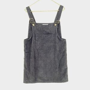 Boutique Square Neck Front Pocket Black Corduroy Mini Dress P6960